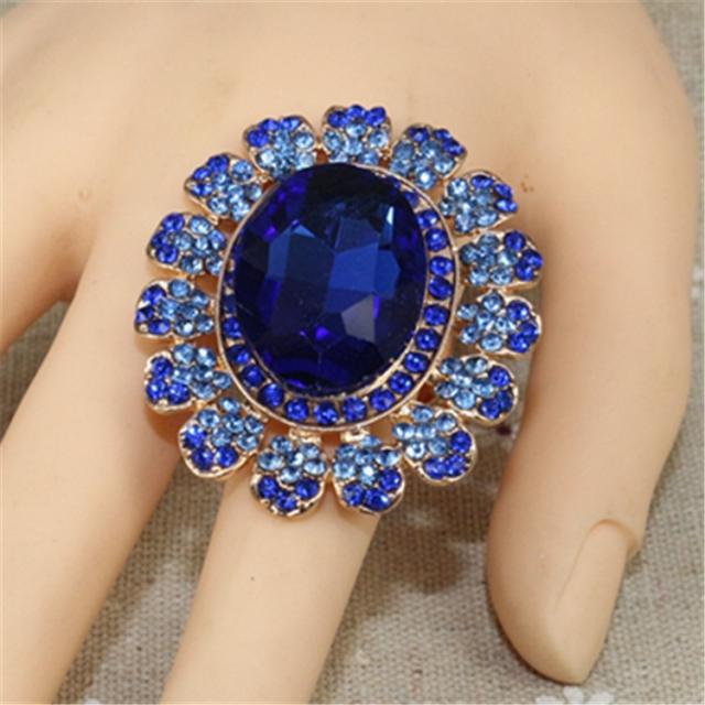Luxury glass crystal statement alloy adjustable rings