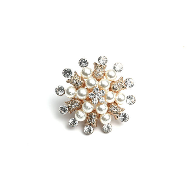 Large size pearl rhinestone flower alloy adjustable rings