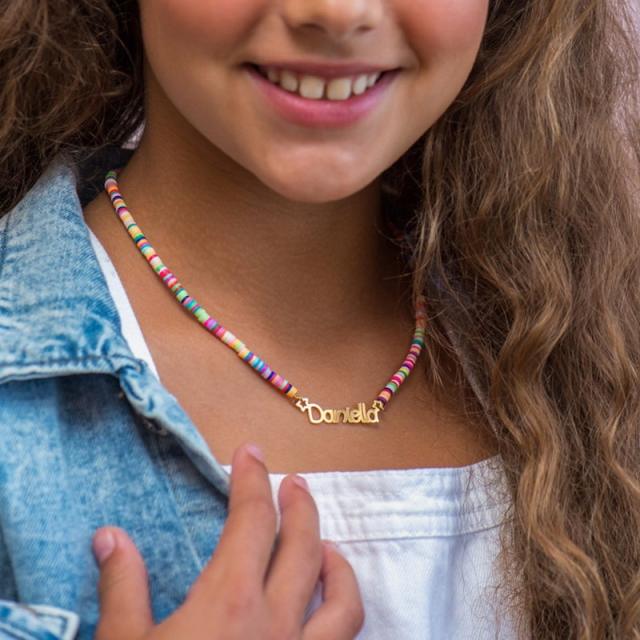 Custom stainless steel name color clay bead necklace