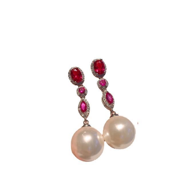 Elegant color cubic zircon pearl dangle earrings