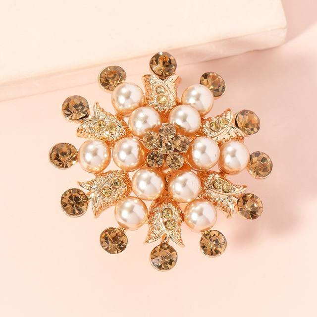Large size pearl rhinestone flower alloy adjustable rings