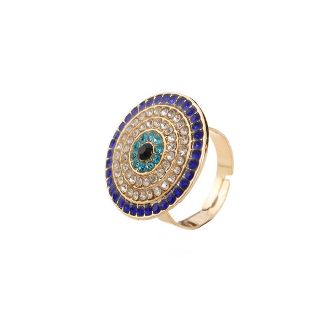 Hot sale rhinestone pave setting evil eye alloy rings