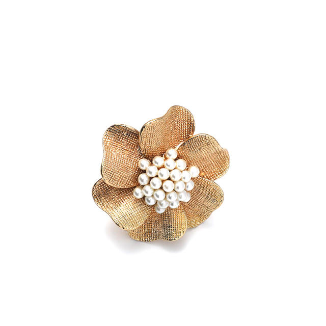 Creative pearl bead alloy flower adjustable rings