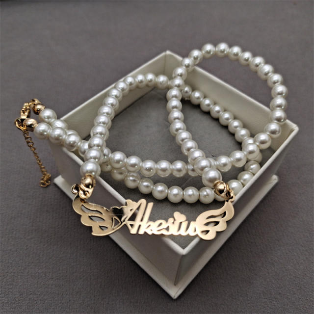 INS pearl bead custom name necklace