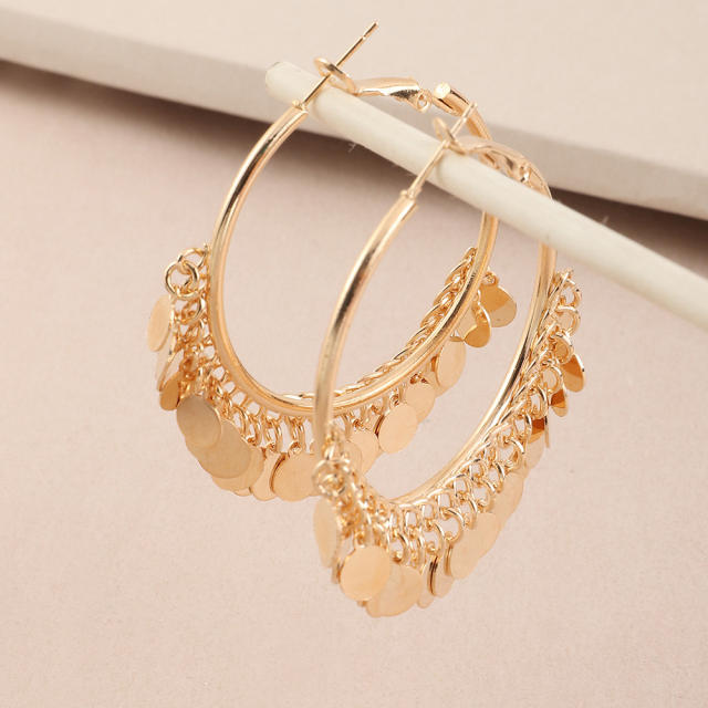 Boho gold round piece tassel geometric hoop earrings