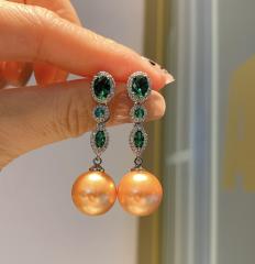 Elegant color cubic zircon pearl dangle earrings