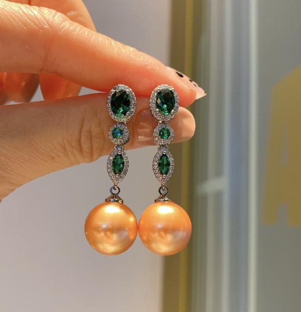 Elegant color cubic zircon pearl dangle earrings