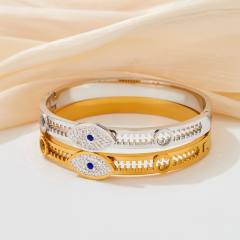 Diamond evil eye stainless steel bangle
