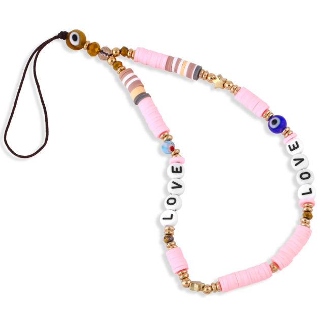 Boho colorful clay bead letter phone strap