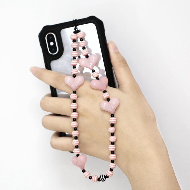 Black pink jennie same design pink heart acrylic phone strap