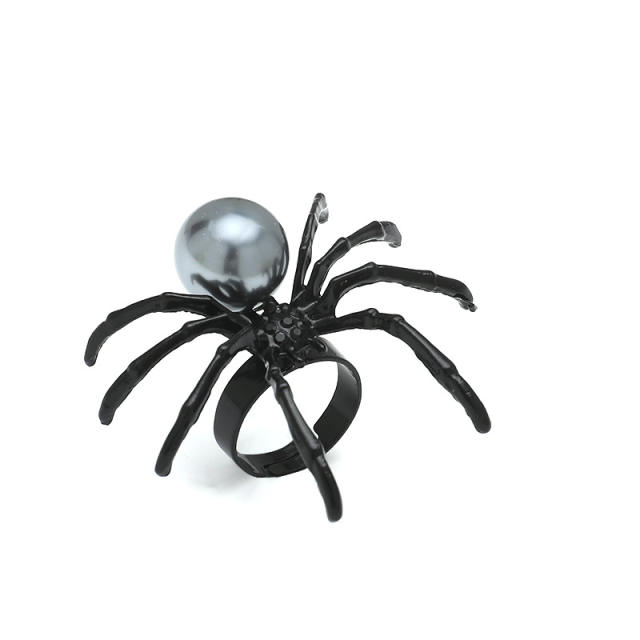 Pesonality punk trend black pearl spider adjustable rings