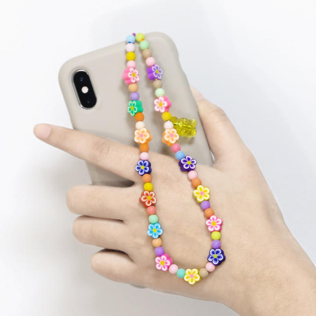 Y2K colorful clay bead flower phone strap