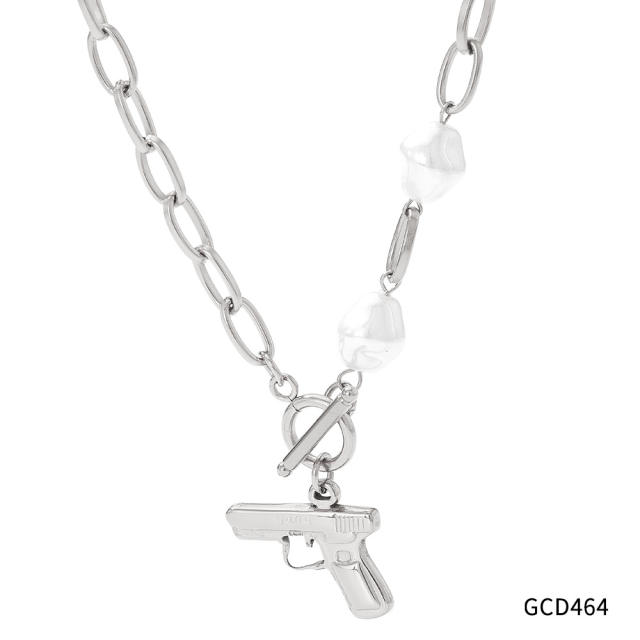 Baroque pearl gun pendant stainless steel necklace bracelet