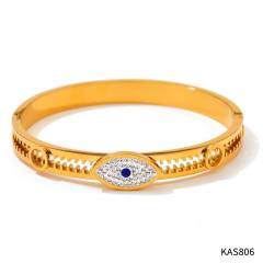 Diamond evil eye stainless steel bangle