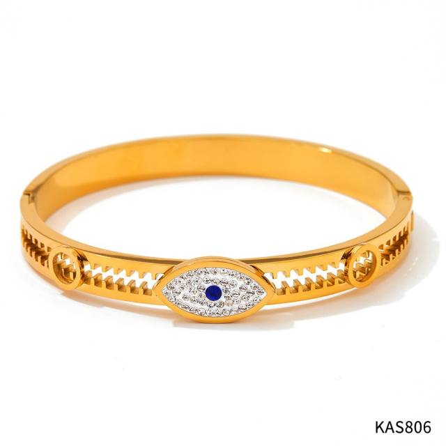 Diamond evil eye stainless steel bangle
