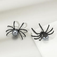 Vintage punk trend black pearl spider studs earrings