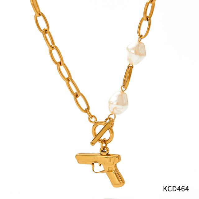 Baroque pearl gun pendant stainless steel necklace bracelet