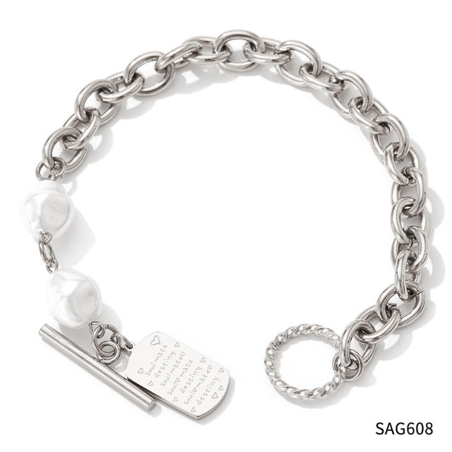 Baroque pearl stainless steel chain bracelet
