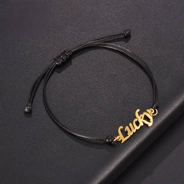 Colorful thread stainless steel name bracelet