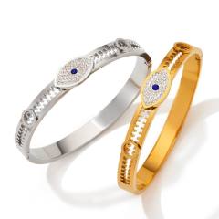 Diamond evil eye stainless steel bangle