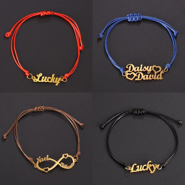 Colorful thread stainless steel name bracelet