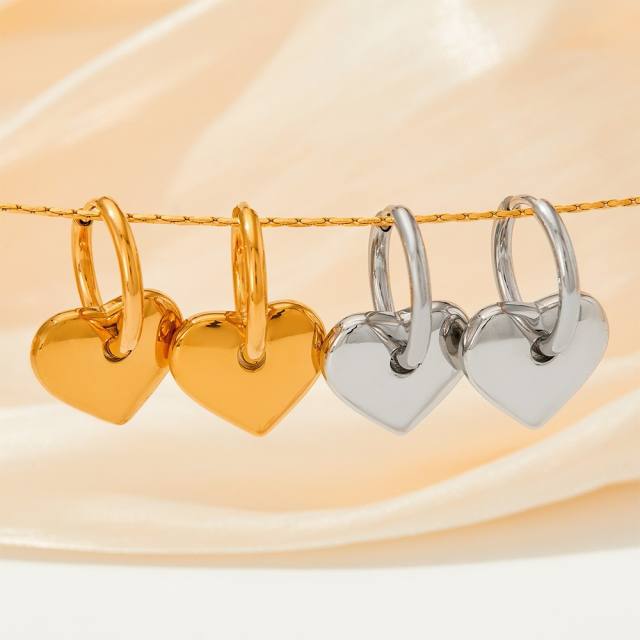 Chunky heart stainless steel huggie earrings