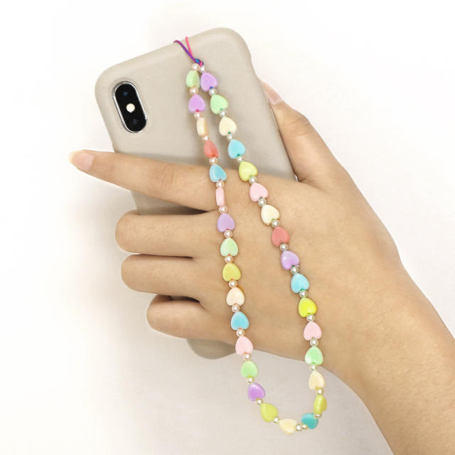 Boho colorful resin heart phone strap