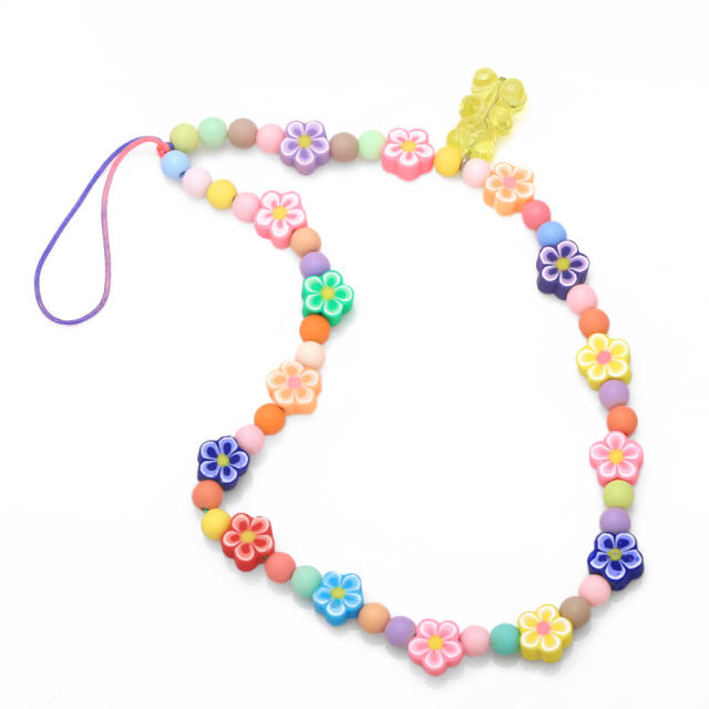 Y2K colorful clay bead flower phone strap