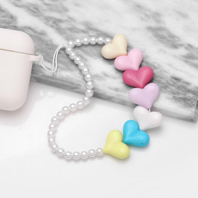 Y2K colorful acrylic heart bead phone strap