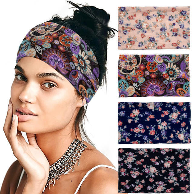 Boho floral pattern elastic sport headband