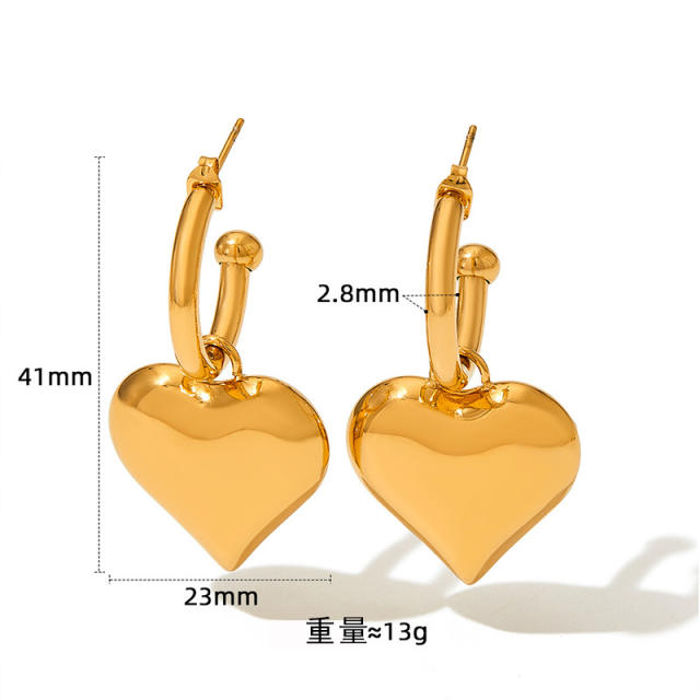 Occident fashion chunky heart stainless steel earrings