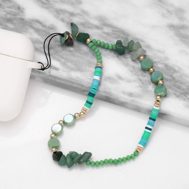 Boho green color resin stone bead phone strap