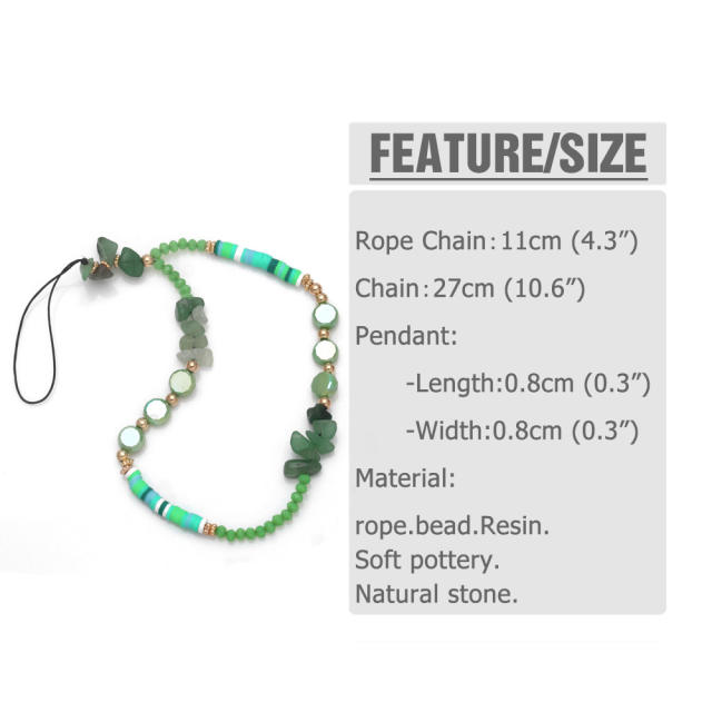 Boho green color resin stone bead phone strap