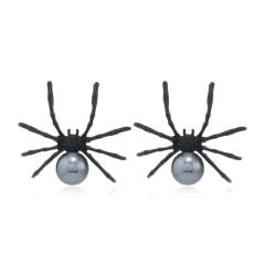 Vintage punk trend black pearl spider studs earrings