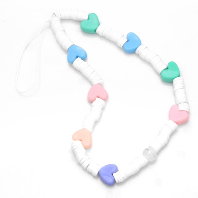 Boho white clay bead colorful heart phone strap