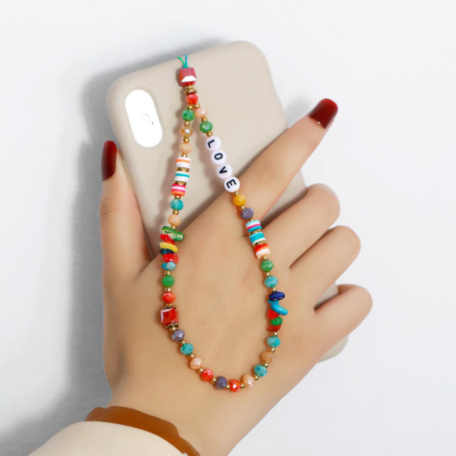 Boho colorful crystal bead letter phone strap
