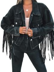 Fashion cascual denim tassel jacket for women