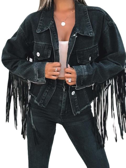 Fashion cascual denim tassel jacket for women