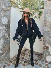 Fashion cascual denim tassel jacket for women