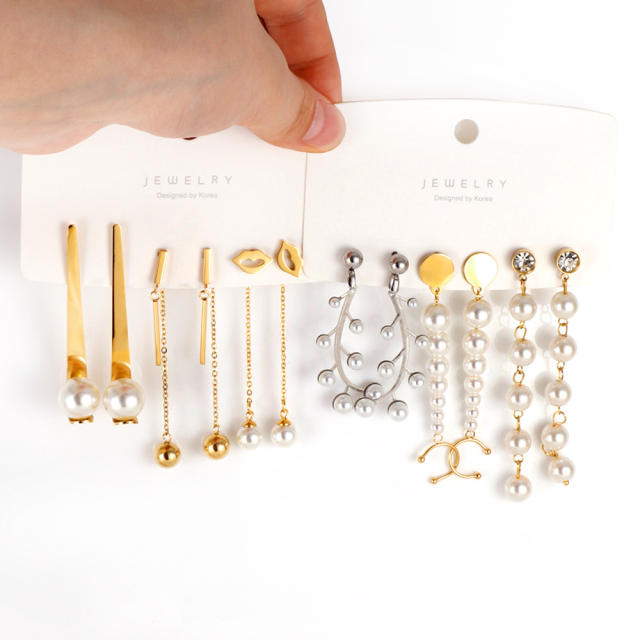 Elegant pearl bead stainless steel dangle earrings