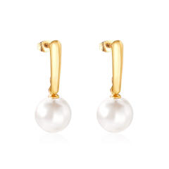 Elegant pearl bead stainless steel dangle earrings