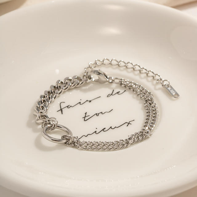 Silver color circle stainless steel chain bracelet