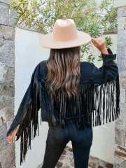 Fashion cascual denim tassel jacket for women
