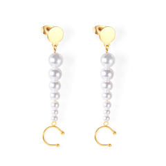 Elegant pearl bead stainless steel dangle earrings