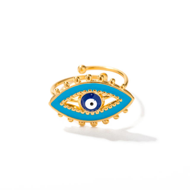 18KG blue enamel evil eye stainless steel adjustable rings
