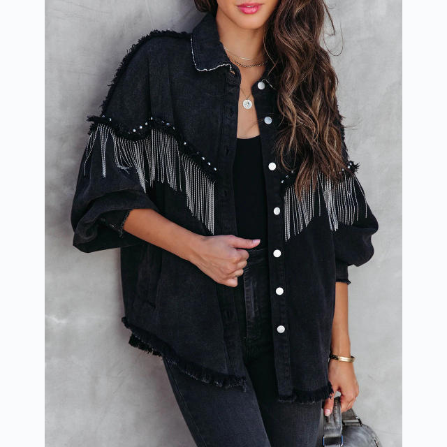 INS personality tassel denim jacket for women