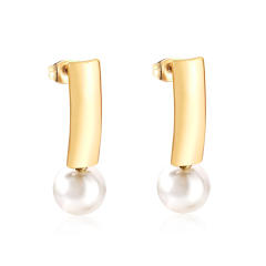 Elegant pearl bead stainless steel dangle earrings