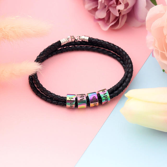 Braid leather cord bracelet with stainless steel bead custom bracelet for men