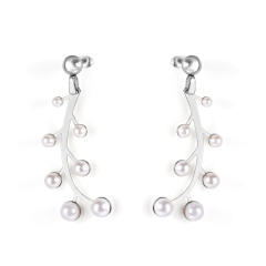 Elegant pearl bead stainless steel dangle earrings