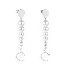 Elegant pearl bead stainless steel dangle earrings